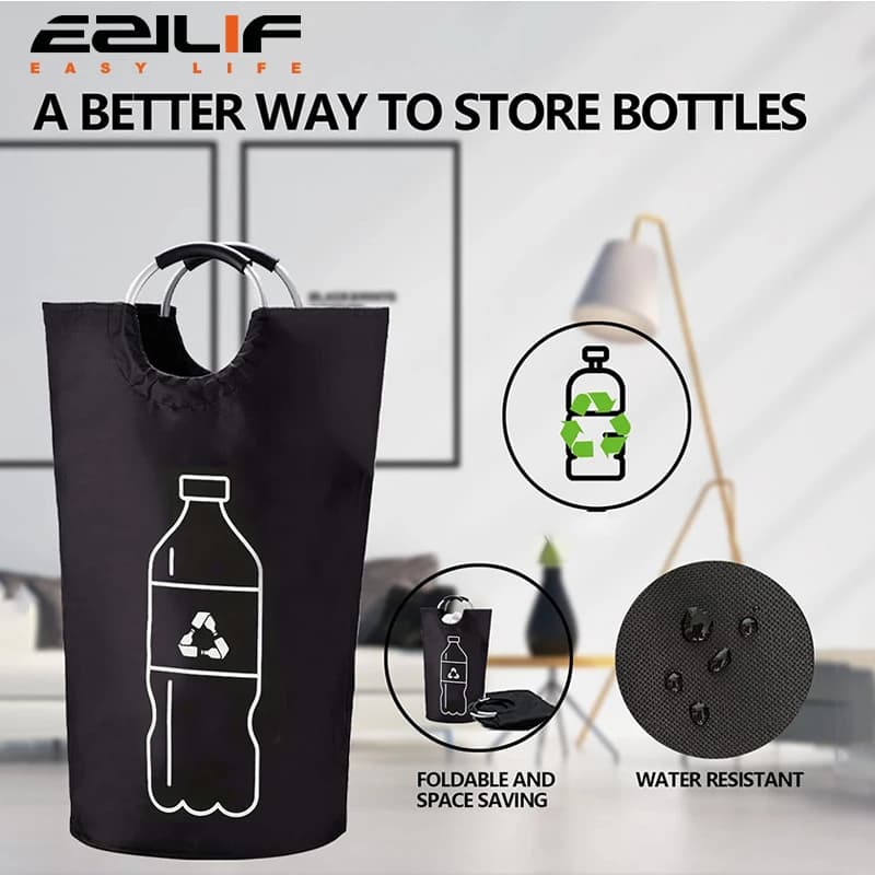 70L Foldable Recycling Storage Bag Aluminum Handle Waterproof Reusable Organizer Empty Bottles Dirty Laundry Home Waste Sorting