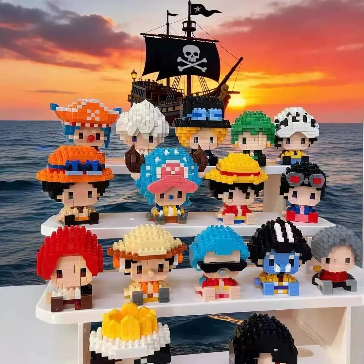 Blocchi da Costruzione Anime One Piece, Modelli 3D di Luffy, Nami, Usopp, Robin, Franky, Jinbe, Sanji, Mini Mattoncini, Giocattoli da Collezione
