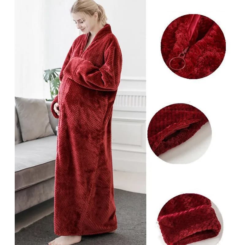 Accappatoio Abito invernale Kimono Camicia da notte in flanella Allentato scollo a V Homewear Donna Maniche lunghe Camicia da notte Abito da notte Tinta unita