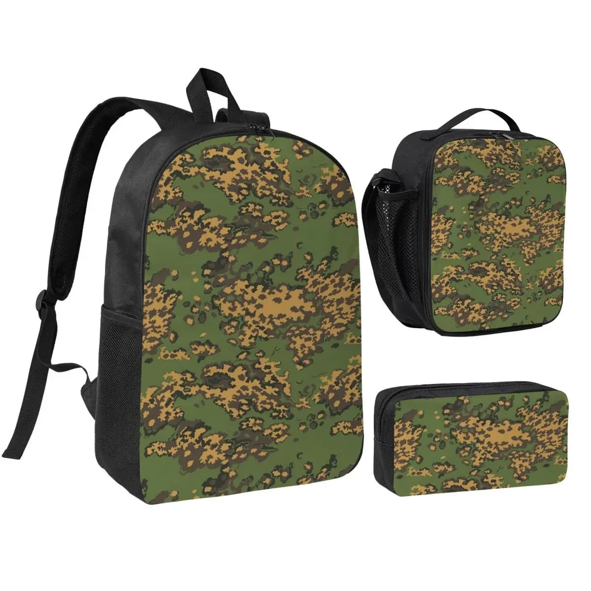 Zaino mimetico militare tedesco della Seconda Guerra Mondiale, borsa per libri da studente, borsa da scuola, borse a tracolla, 3 pezzi, borsa termica per il pranzo, astuccio per matite