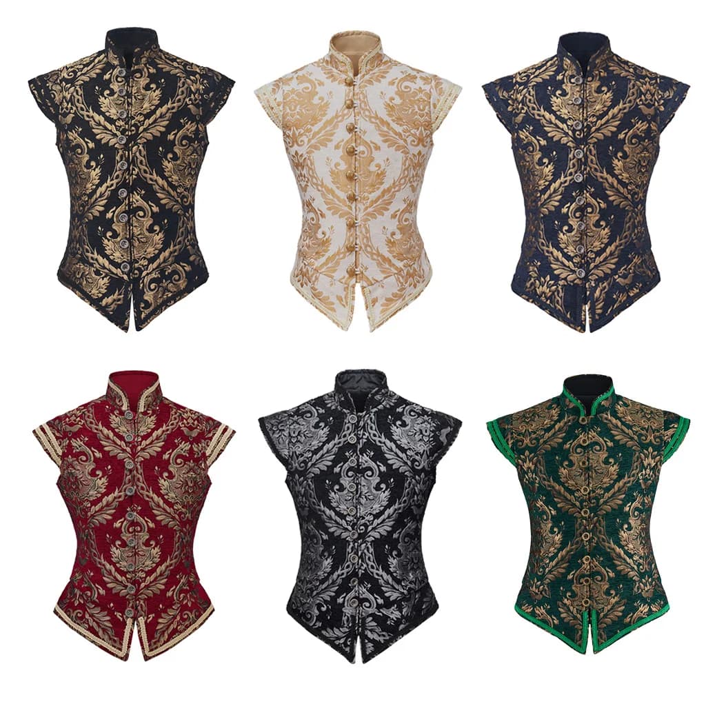 Costume da uomo storico Tudor rinascimentale elisabettiano costume medievale pirata coloniale broccato Jerkin gilet