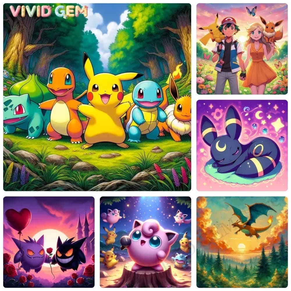 VIVID GEM Japan Cartoon Pokemon Diamond Painting Kits Full Square&Round Mosaic Handmade Art Home Decoration 5D DIY Art New Arr