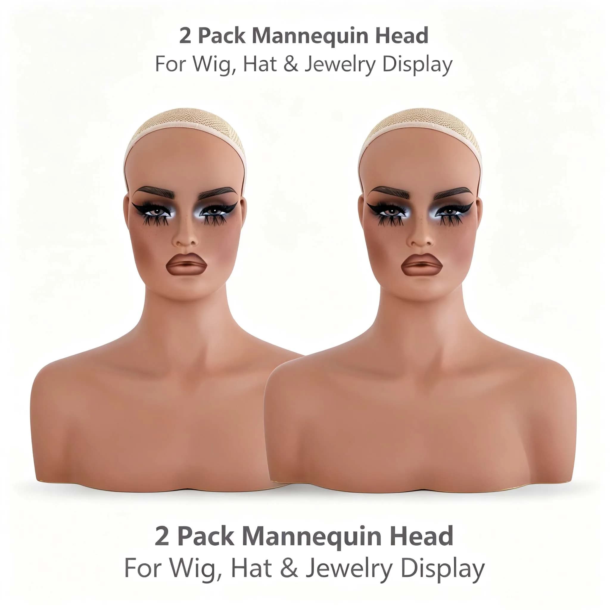 2PC USA Warehouse Free Shipping Realistic Female Mannequin Bust Head Model, Smooth Manikin Head for Wig Display Jewelry Hat Earring Necklace Home Salon Display Tool