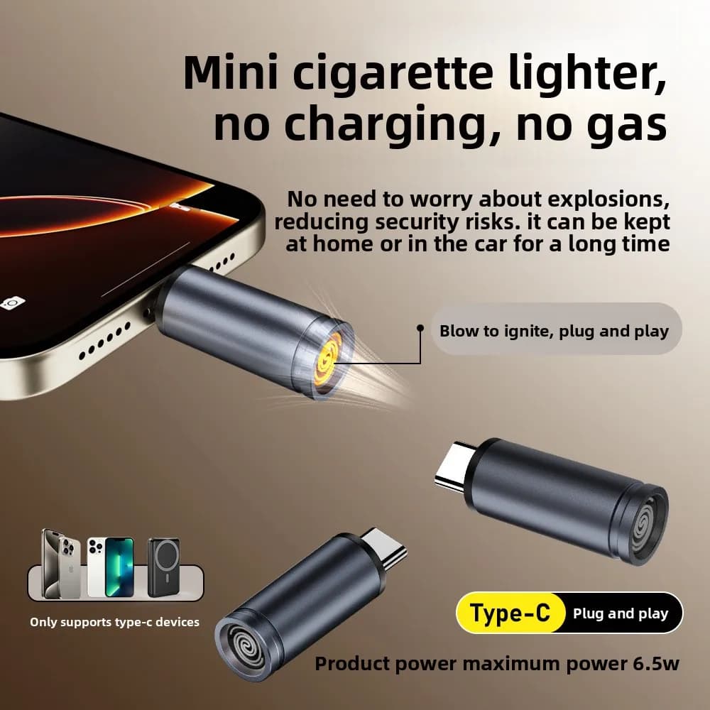 Accendino USB-C Tipo C con Adattatore per Accendisigari, Accensione Automatica, Spegnimento Automatico, Portatile per Viaggi Aerei e Sicurezza all'Aperto, Senza Fiamma