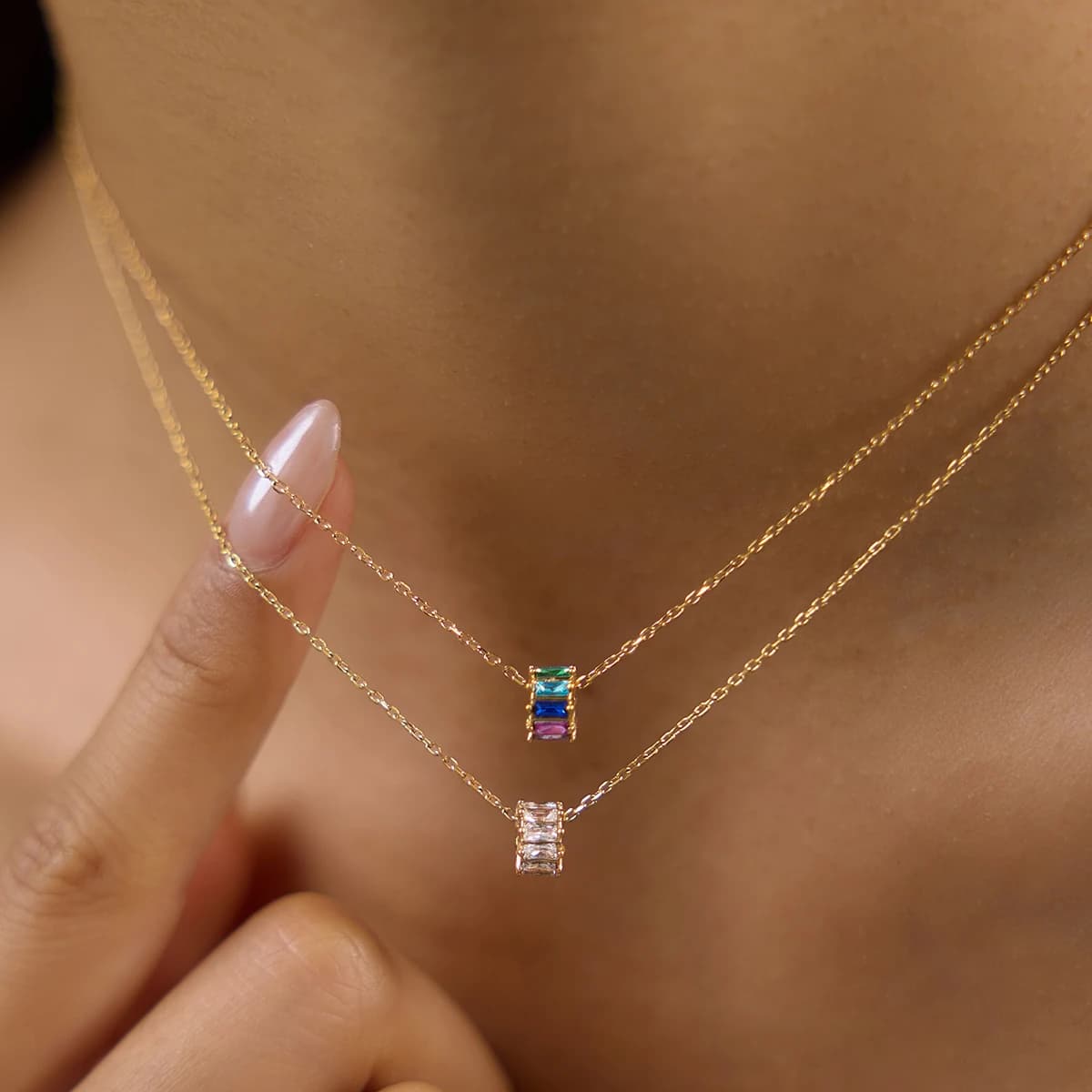 Yori Square Zircon Pendant Necklace Stainless Steel 18k Pvd Gold Plated Waterproof And Hypoallergenic Women Jewelry