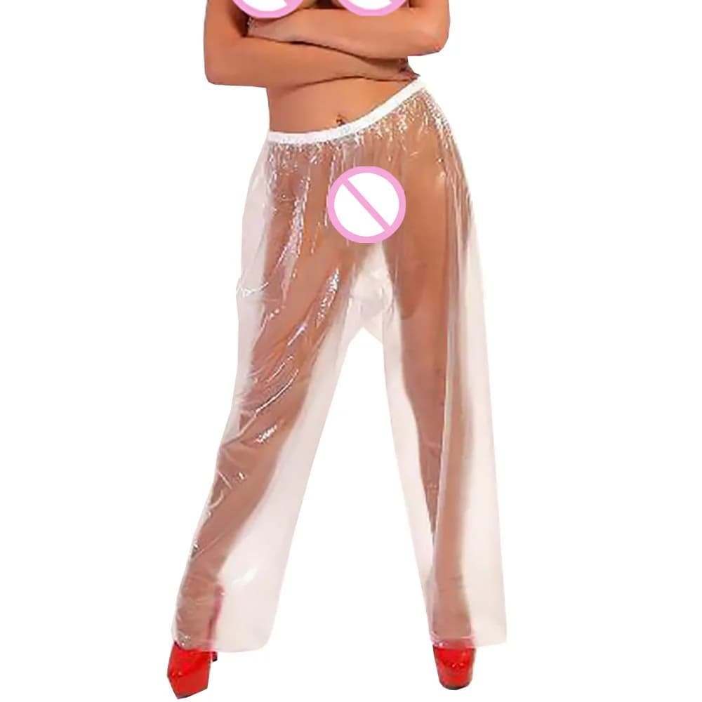 Pantaloni sexy in PVC trasparente esotico per adulti, leggings con elastico in vita, pantaloni larghi in plastica, abbigliamento da festa privata, ABDL per adulti