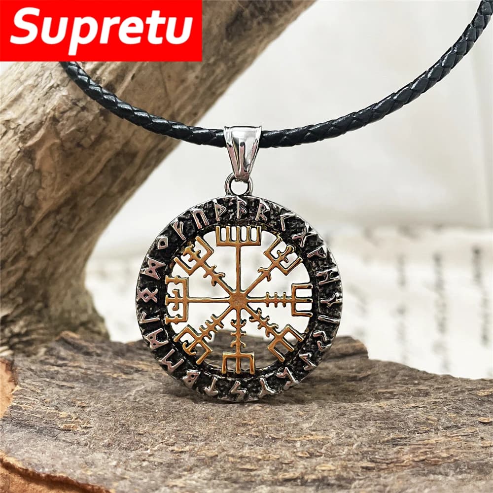 Vikings in acciaio inossidabile scava fuori bussola collane da uomo runa norrena Tridente Vegvisir ciondolo amuleto gioielli scandinavi vintage