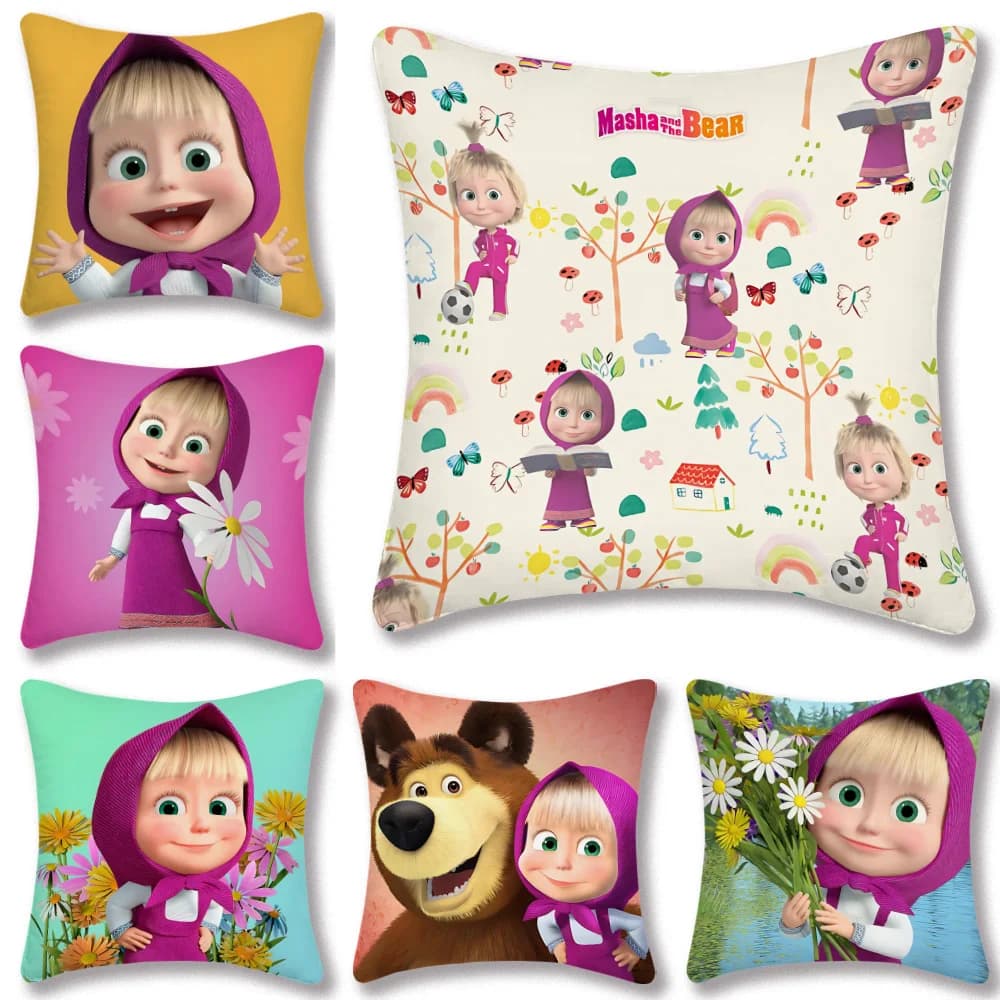 Cartoon Pillow Covers Cartoon Sofa Decorative Home Double-sided Printing Short Plush Cute Cushion M-Masha And The Bears Cover