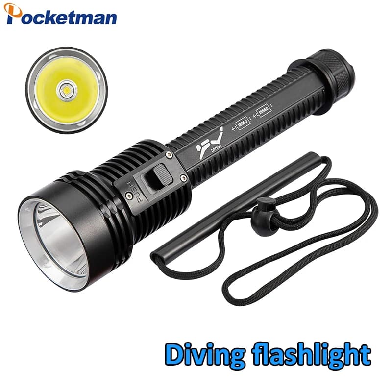 Professional Diving Flashlight IPX8 Waterproof High Bright LED Underwater Scuba Dive Torch for Snorkeling Underwater Exploration
