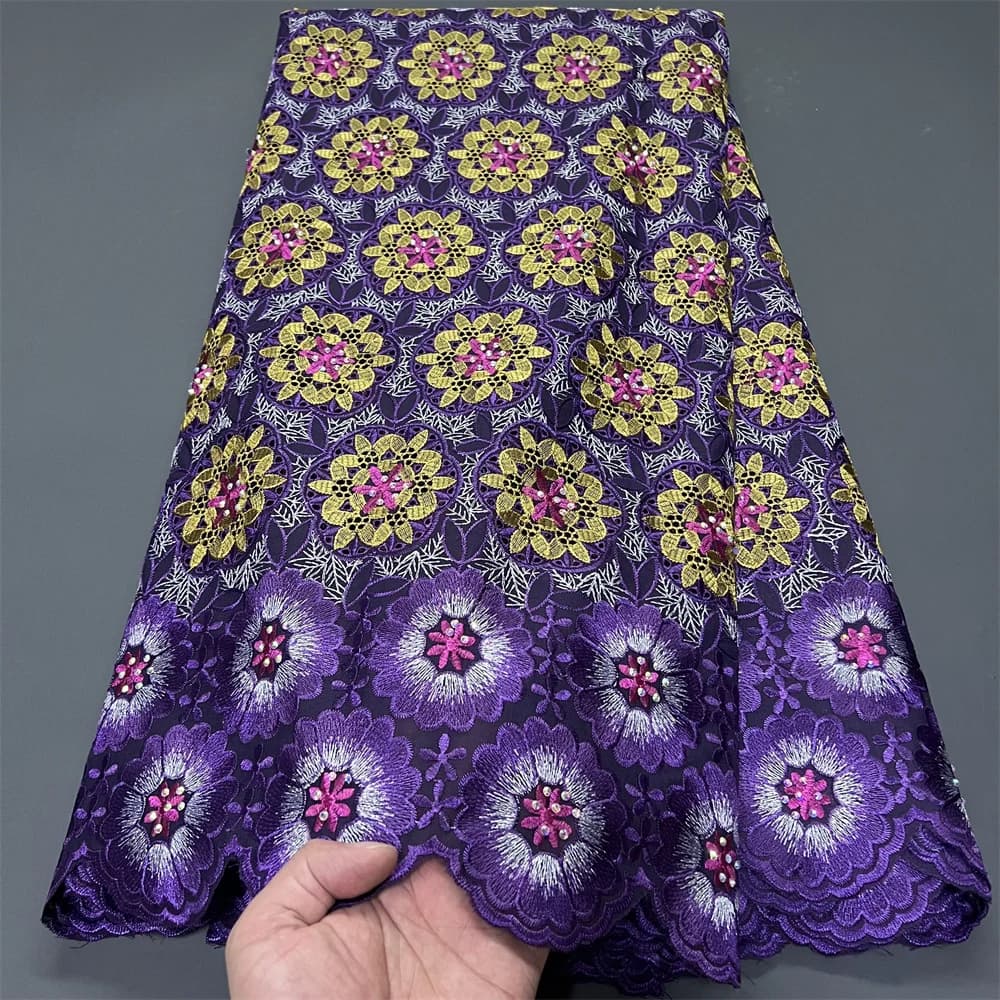 2025 African Nigerian Tulle Lace Fabric Sewing for Dress High Quality Damask polish luxe Cotton Pure Embroidery 5Yard PS0086