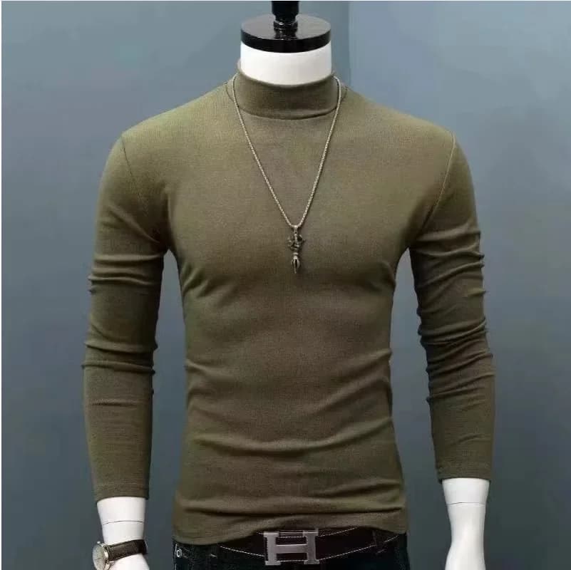 Camicia termica pura da uomo a maniche lunghe con collo alto oversize alla moda autunno inverno per uomo T-shirt elegante a strati
