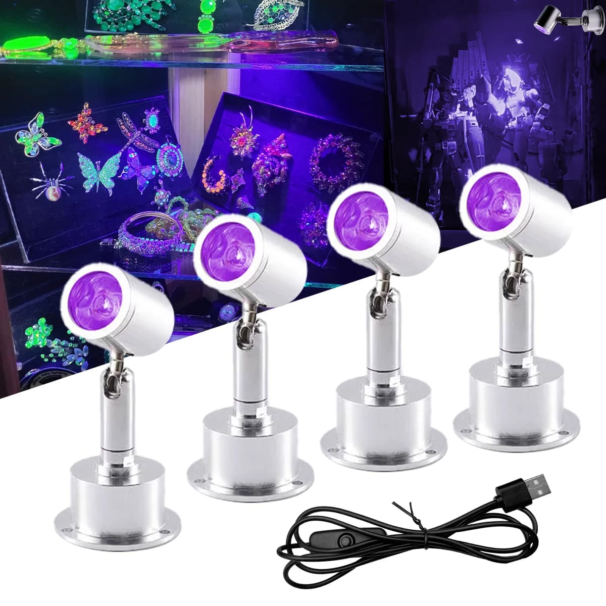Faretti a luce nera a LED, lampade da scrivania con display modello fluorescente, luci per armadietti, luci per armadietti per gioielli, luci per manicure