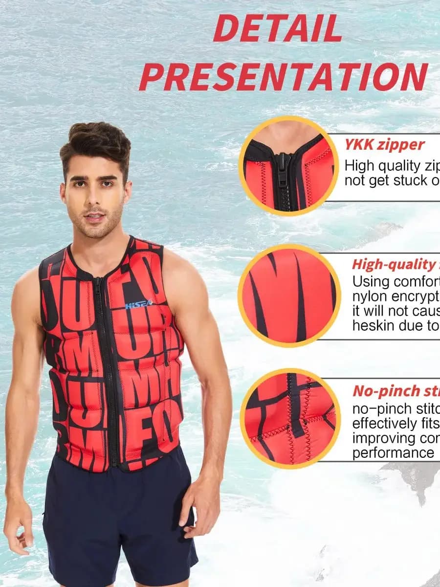 Giubbotto di Salvataggio Professionale per Surf e Moto d'Acqua, Super Elastico, con Design alla Moda e Stampa di Lettere