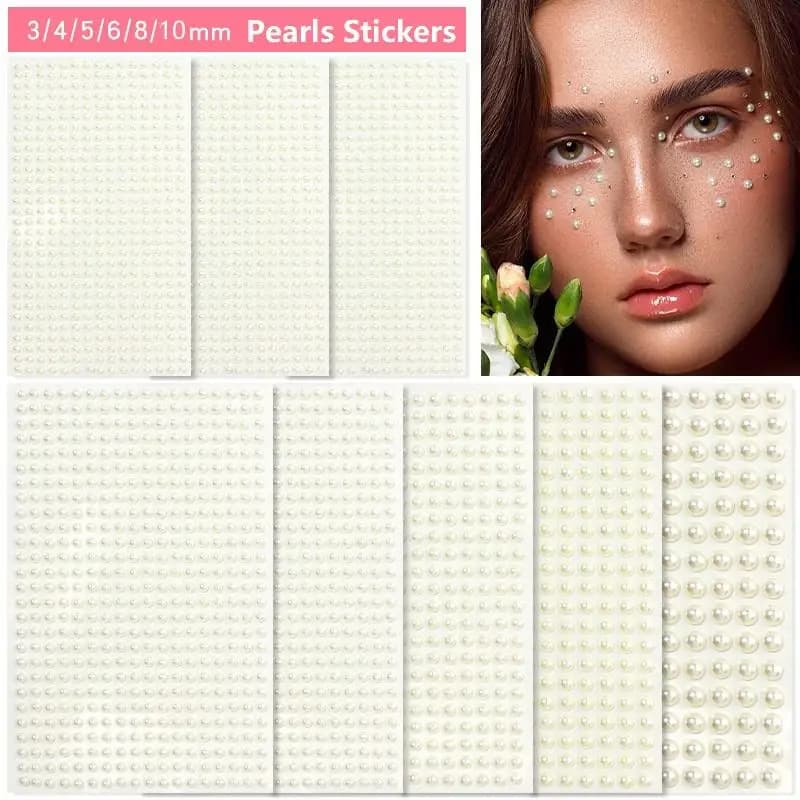 1 sheet of white pearls stickers for jewelry face self-adhesive pearl umbrella crystal decals decals decoration diy glitter face jewelry slider