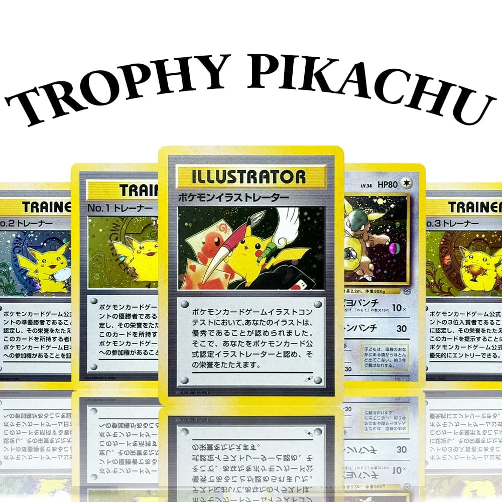 PKM 1998 Carte da Gioco Giapponesi PTCG Fai-da-Te, Carte Illustrate di Pikachu, Carte Classiche Pikachu NO.1/2/3, Trofeo Kangaskhan, Collezione TCG