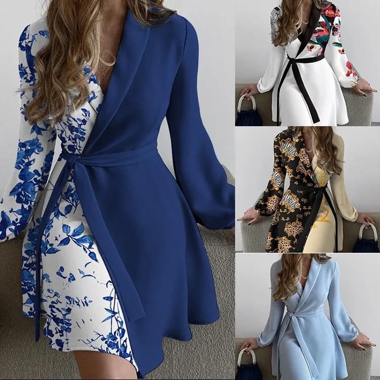 Elegant Women's Formal Long Dress Autumn Season A-Line Silhouette Shirt Dress V-Neck Long Sleeve Medium Thickness Soft Fabric