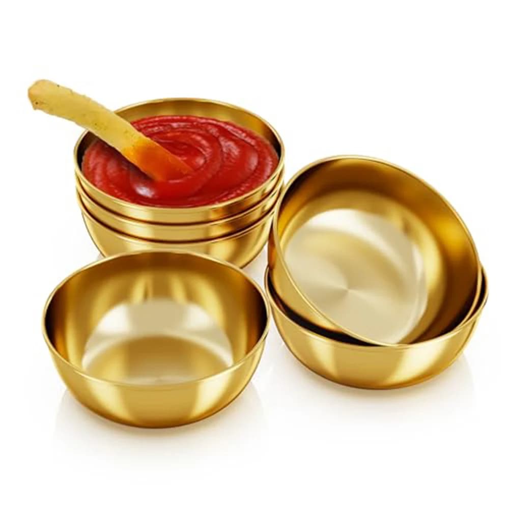 6Pcs Golden Stainless Steel Golden Sauce Dishes Appetizer Seasoning Serving Dishes Sets Tray Spice Plates Kitchen Tableware
