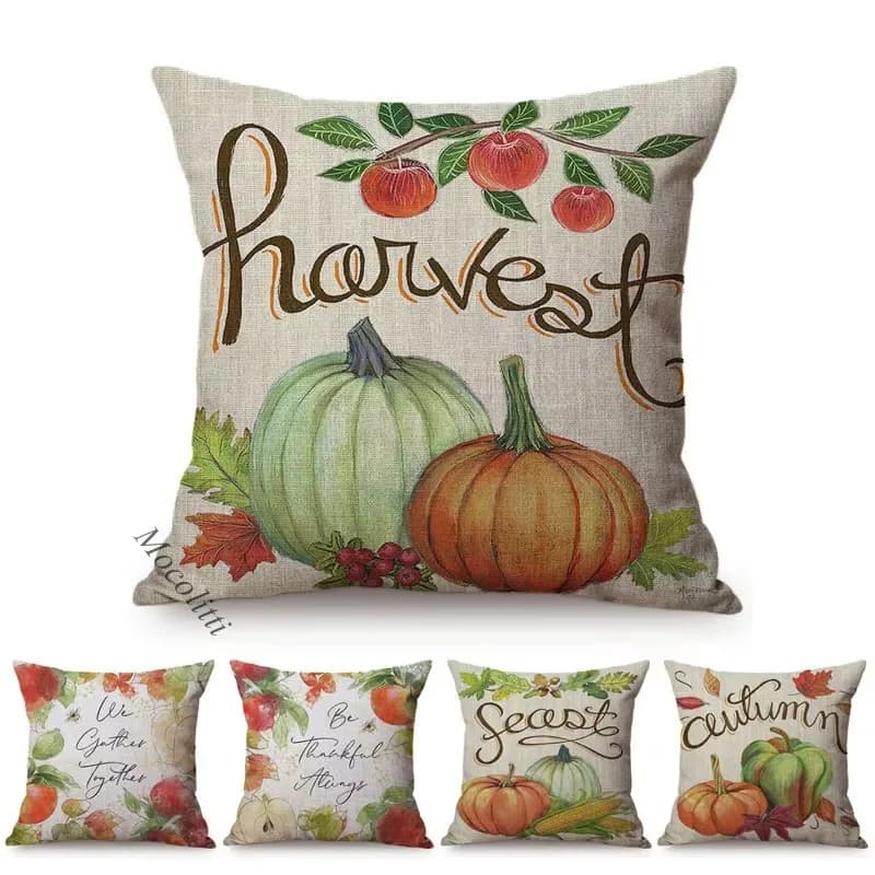 Ringraziamento Autunno Frutteto Raccolto Acquerello Pittura Decorazione Divano Federa Fattoria Zucca Fodera per cuscino in cotone e lino
