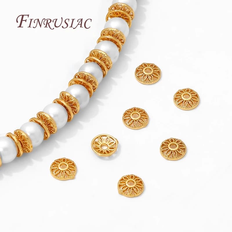 Terminali per perline placcati oro 18K per la creazione di gioielli, tappi distanziatori per perline, accessori fai da te, terminali rotondi per perline per la creazione di braccialetti.