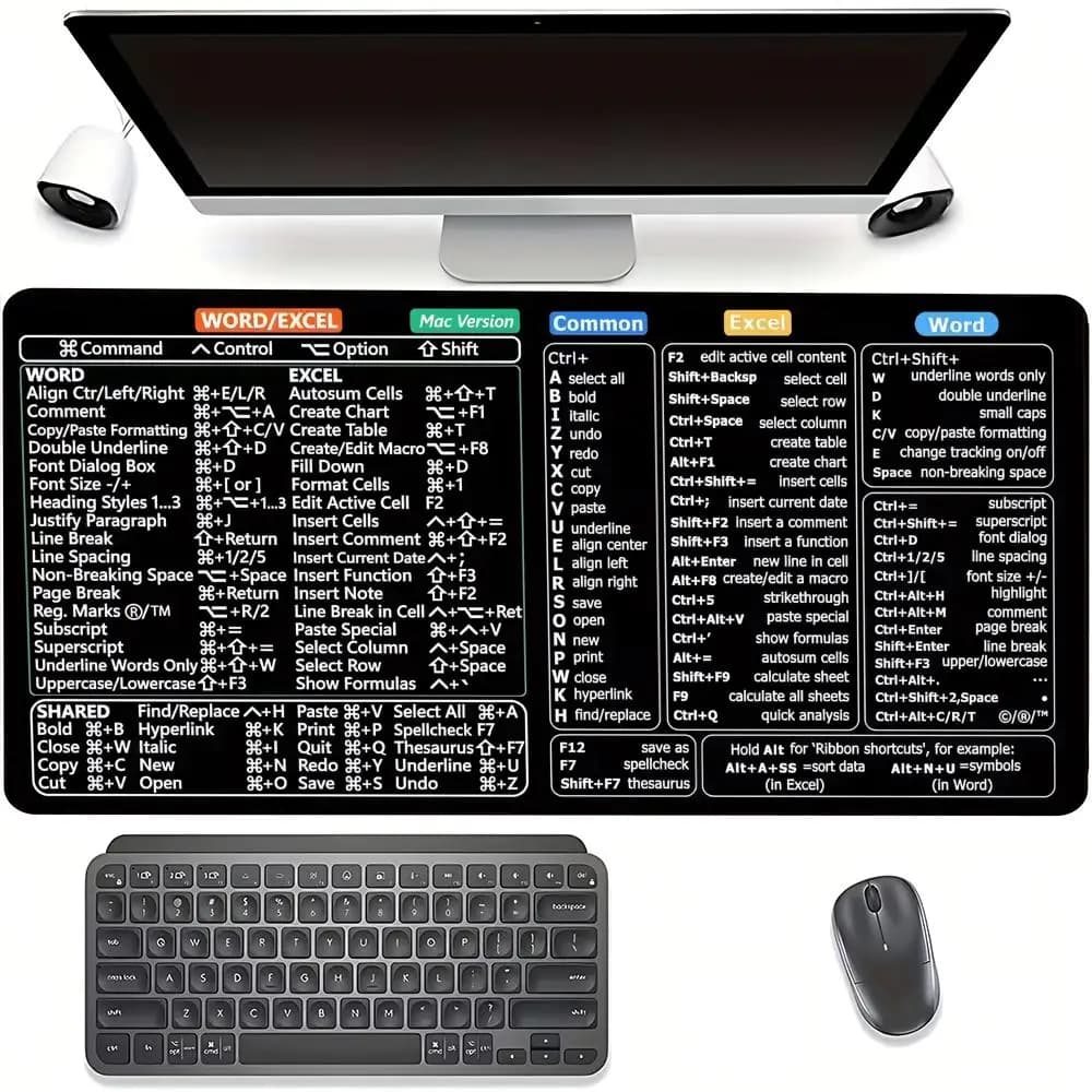 Cushion Mouse Pad Large Gaming Mousepads practical office Work software shortcut keys Anti-Slip Rubber Base With Stitched Edge