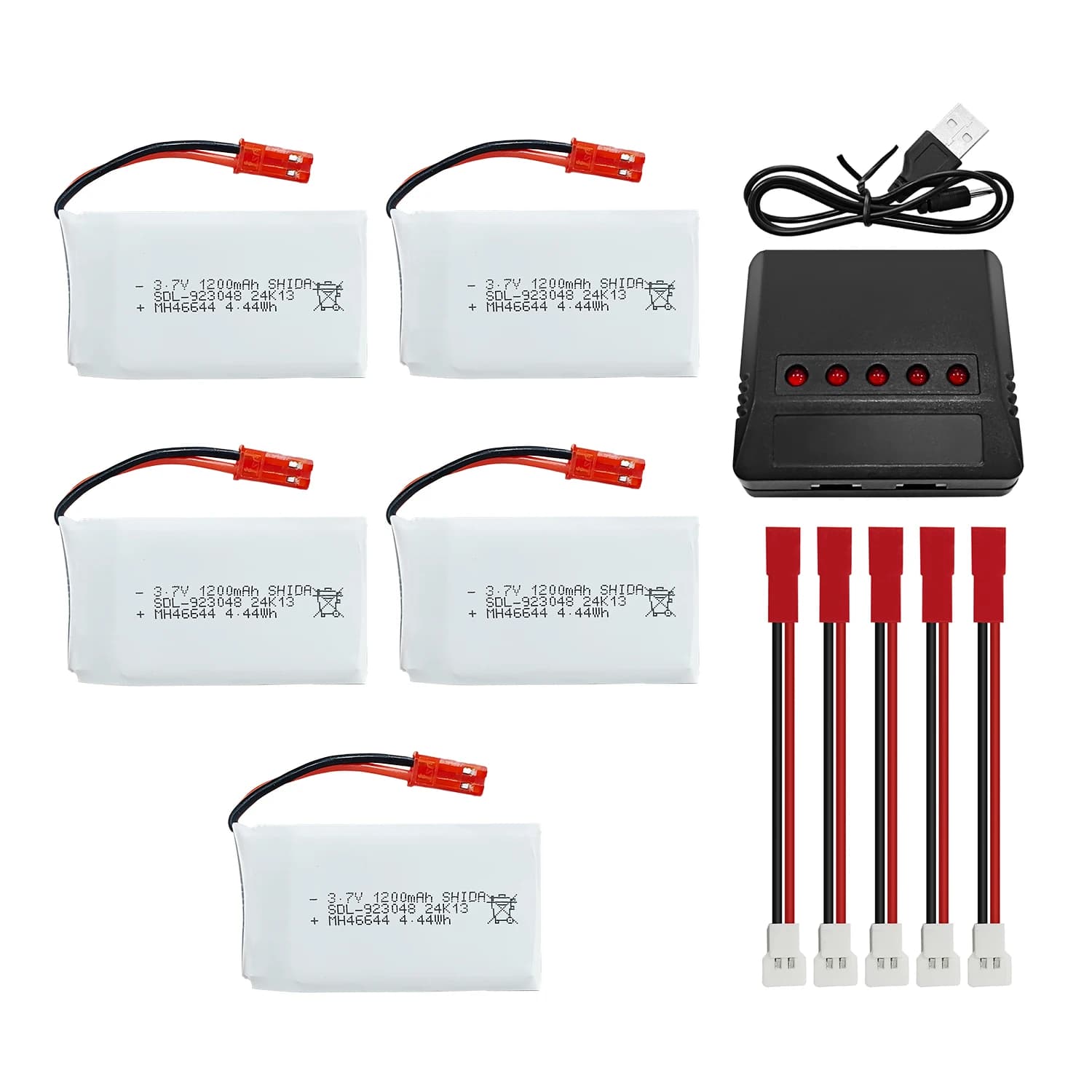 5PCS 3.7V 1200mAh 30C JST Spina Lipo Batteria Con Caricatore 5-in-1 per MJX T04 T05 T25 X900 X9TW V2400HD V2450FPV V2450GPS RC Drone