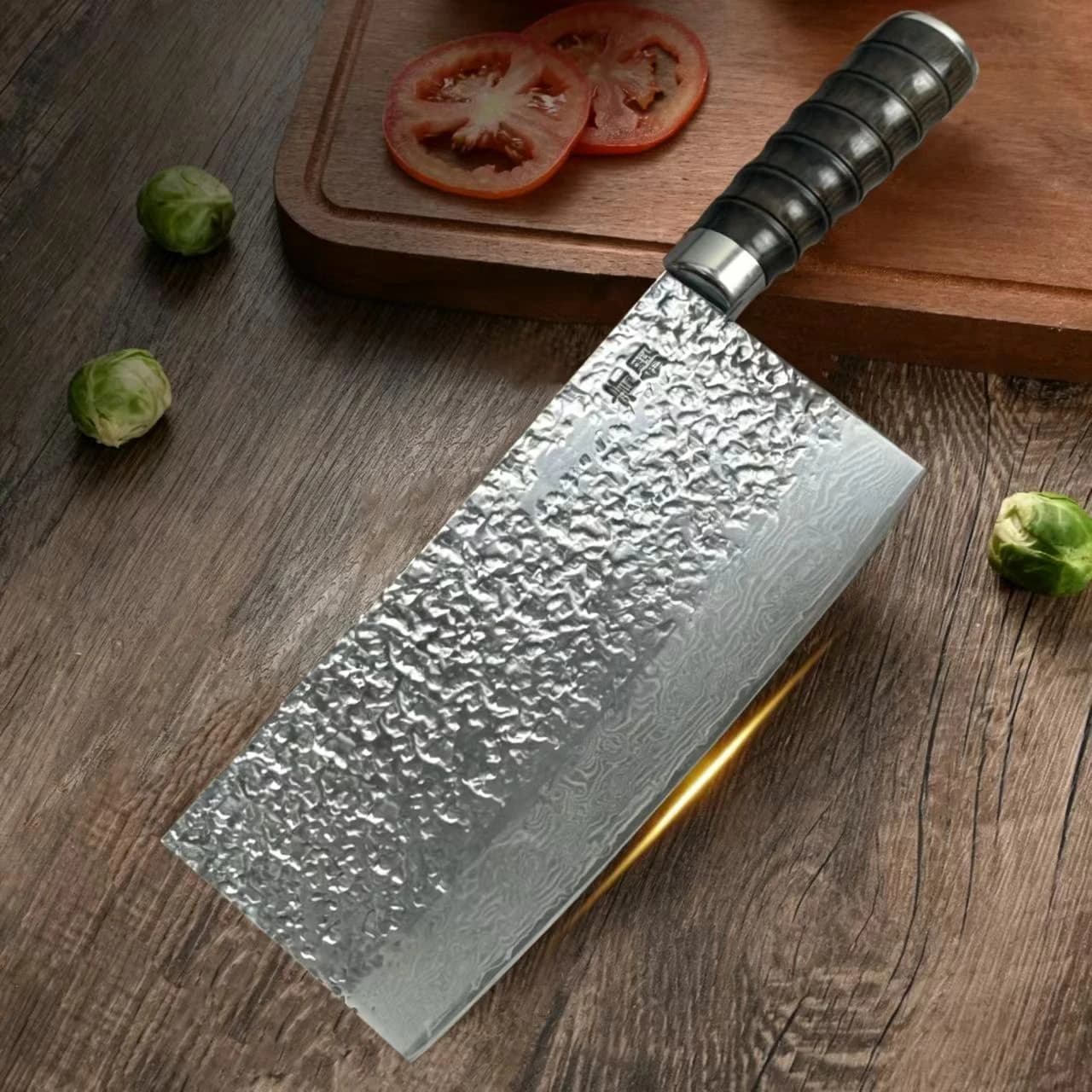 Coltello da Chef Cinese da 8,3 Pollici in Acciaio Damasco Saldato 9Cr18CoMov con Lama e Manico in Legno per Affettare Verdure, Carne e Uso in Cucina
