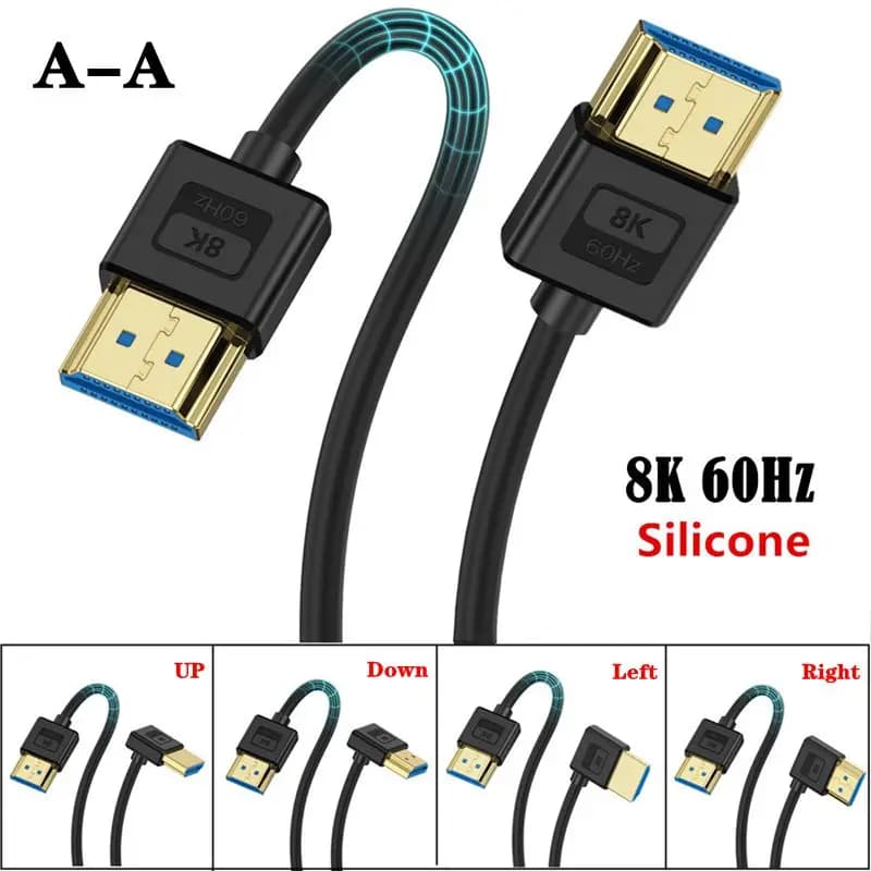 Cavo sottile flessibile a gomito versione 2.1 compatibile HDMI in silicone Supporta risoluzione 10K 96Hz 8K 60Hz compatibile 4K 240HZ@4K 144HZ