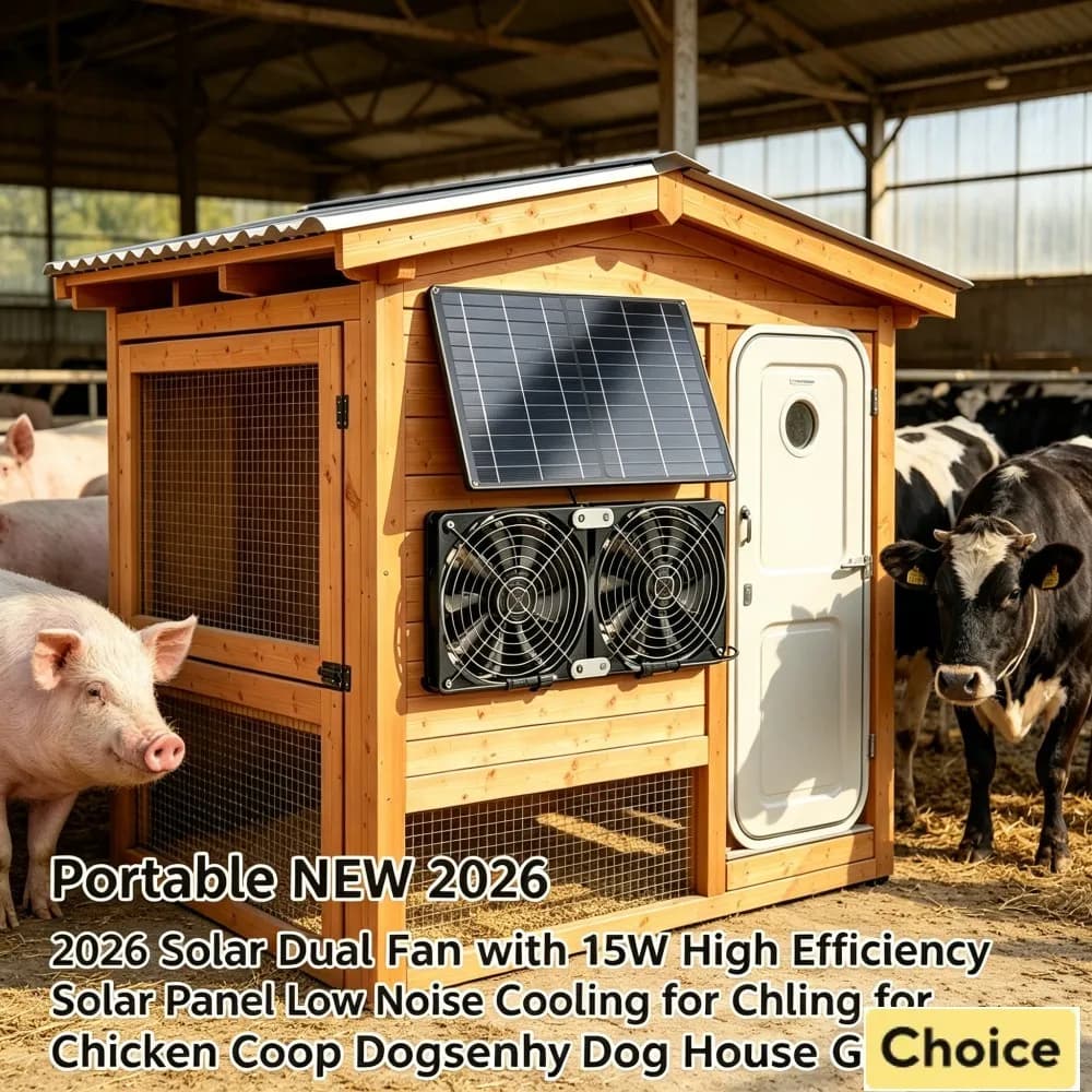 Ventilatore Solare Doppio da 200CFM con Pannello Solare Impermeabile da 15-20W, Elevato Flusso d'Aria per Serra, Pollaio, Cuccia per Cani