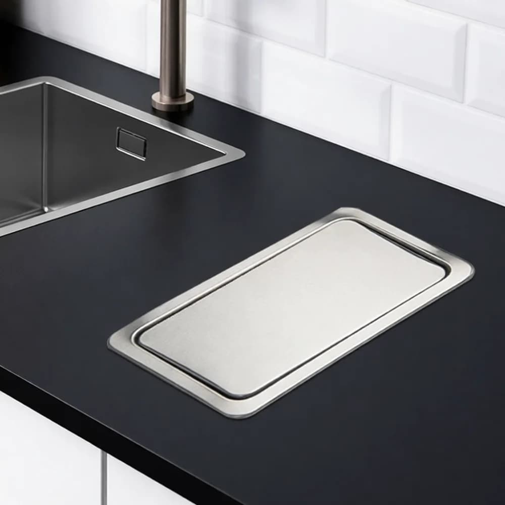Stainless Steel Kitchen Counter Trash Chute Lid Flush Mount Swing Flap Garbage Can Cover Waste Bin Drop In Rectangle