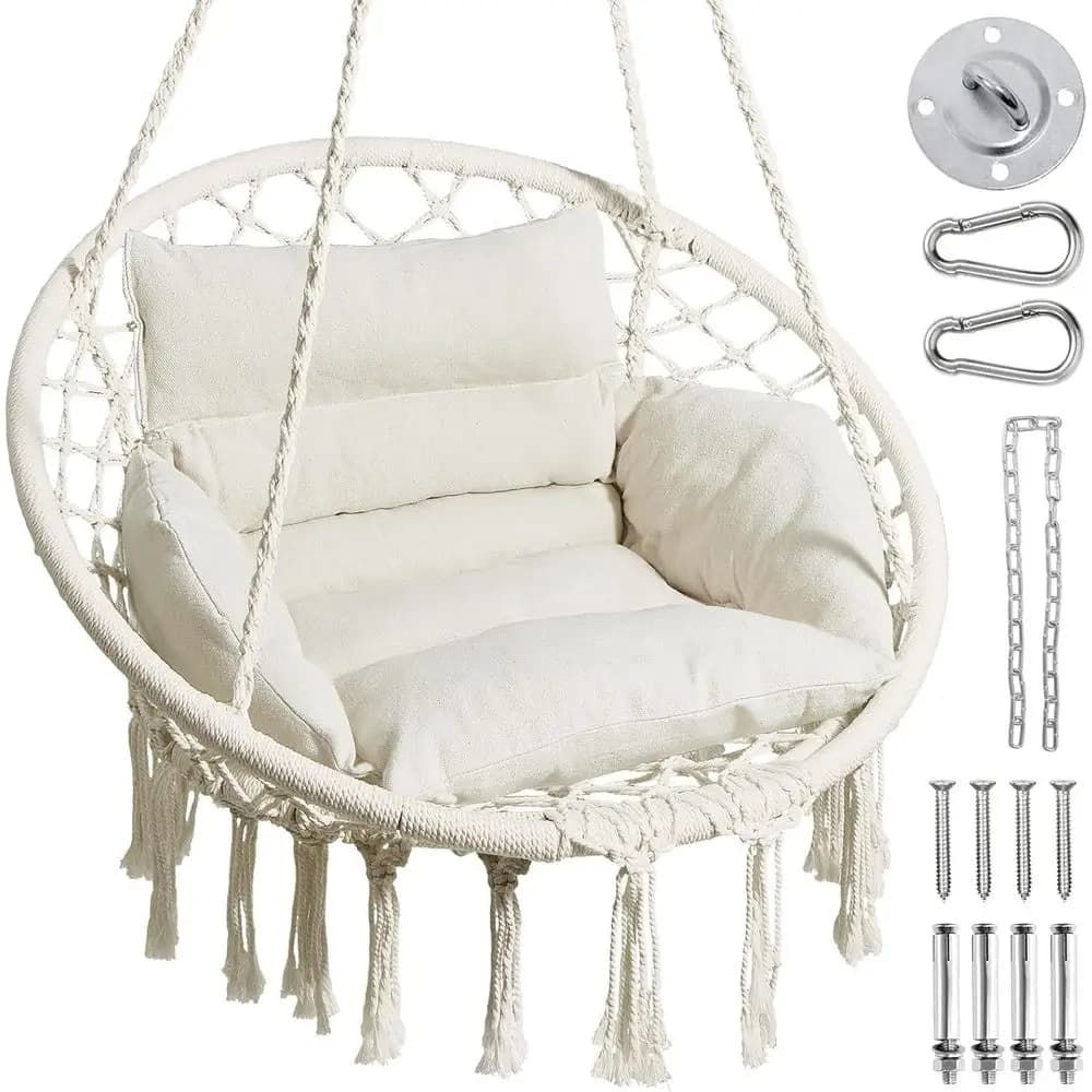 Amaca chair, Dondolo chair with comfortable cushion, Boho hanging chair for Interior and Exterior, Perfect for Bedroom, Patio, Balcony