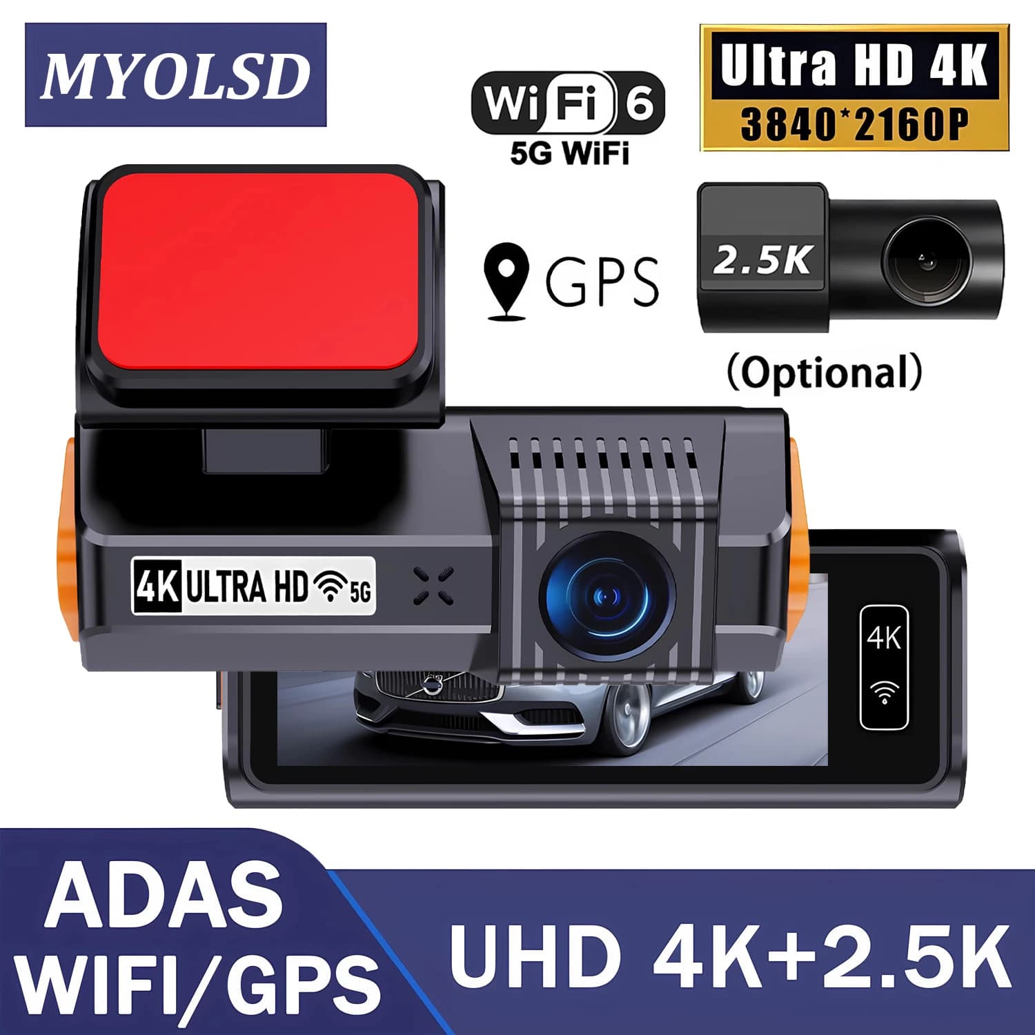 Dash Cam ADAS 4K 2160P+2.5K 1440P per Auto, Telecamera Anteriore e Posteriore con WIFI, Scatola Nera per Auto con Monitoraggio Parcheggio 24H