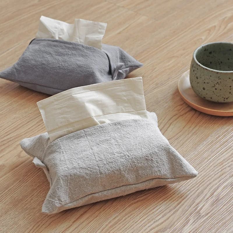 Portafazzoletti Rettangolare in Cotone Lavato e Lino, Organizzatore per Auto e Casa di Bamboo White Family