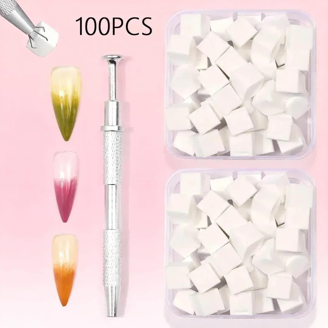 100pcs Square Nail Art Sponge Set Gradient Ombre Soft Nail Sponge Grab Pen Gel Polish Brushes DIY Manicure Design Tools Supplies