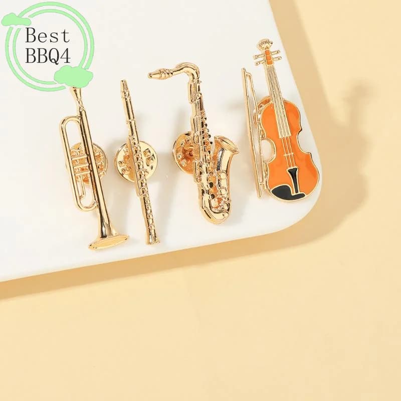 (BBQ4)1Pc Symphony Orchestra Badge Funny Musical Instruments Enamel Brooches Trumpet Clarinet Saxophone Violin Shaped Golden Pin