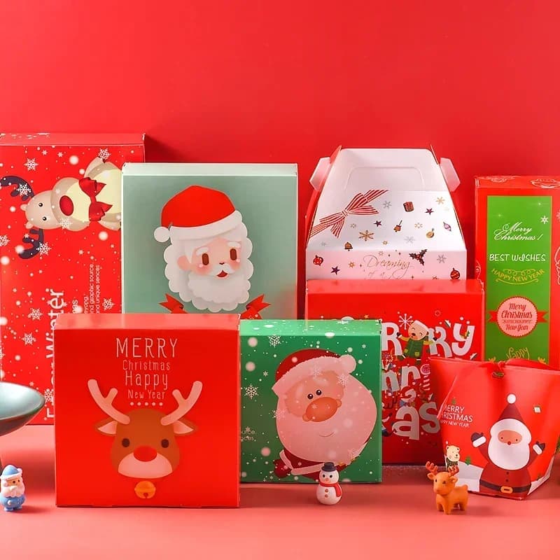 Confezione da 10 scatole regalo di Natale in stile diverso, confezione di biscotti, caramelle, scatole di carta a forma di libro, bomboniere per feste di Capodanno, sacchetti per imballaggio al cioccolato