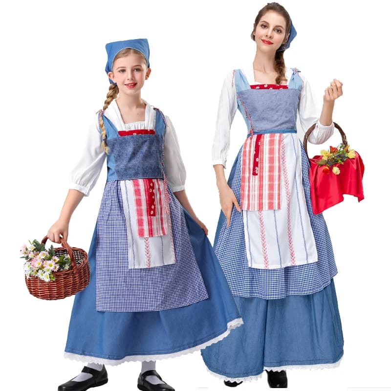 Costume classico da principessa Belle di bellezza, villaggio francese medievale, travestimento cosplay, carnevale, festa di Halloween