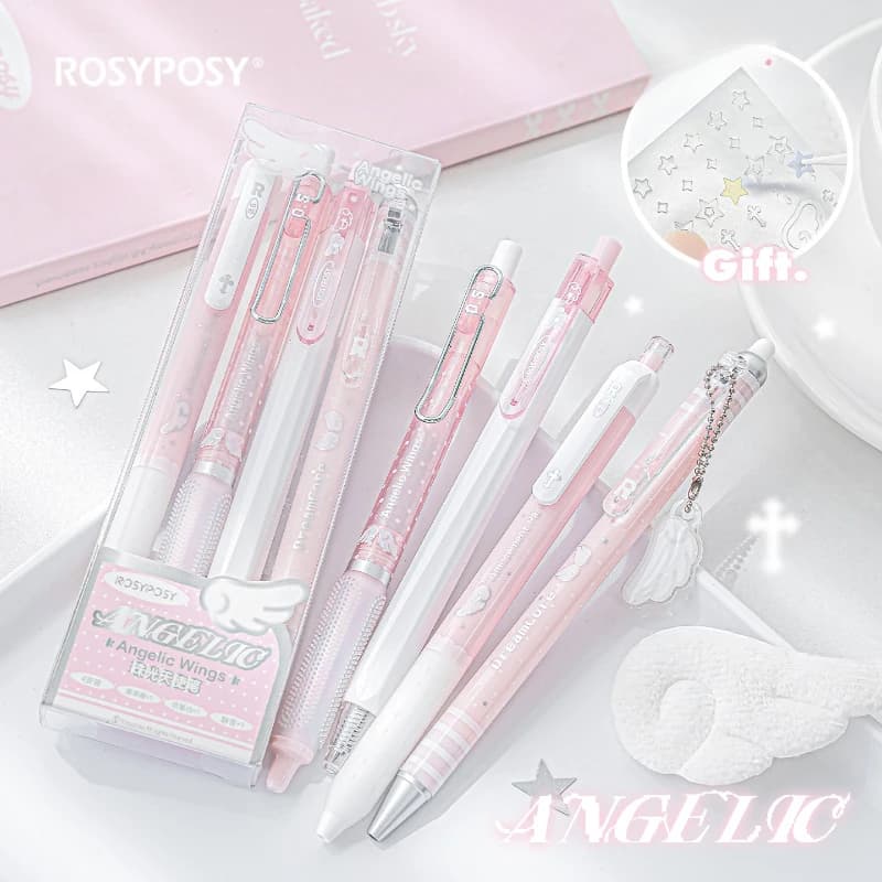 4 pz/set Perla Angelo Penna Gel Set Carino Penne Esame con Ala Design Kawaii Cartoon 0.5mm Inchiostro Nero per I Bambini Ritorno A Scuola Studente