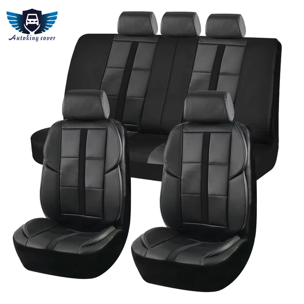 AUTOKING Universal Car Leather Covers, 3D Design with 3 Hinges, Sport Rear Covers Compatible with Airbag