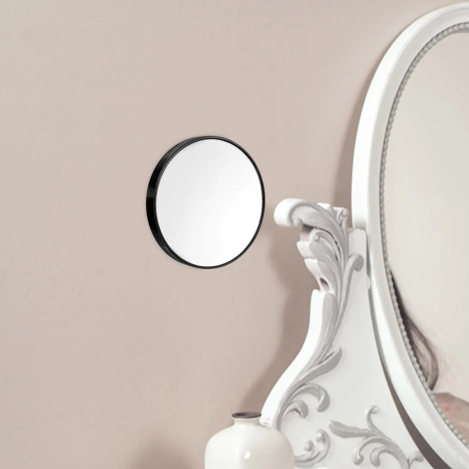 Specchio Ingranditore 10X Compatto Nero 7,5cm Rotondo per Trucco, da Tasca, da Viaggio, da Bagno, con Ingrandimento per il Trucco