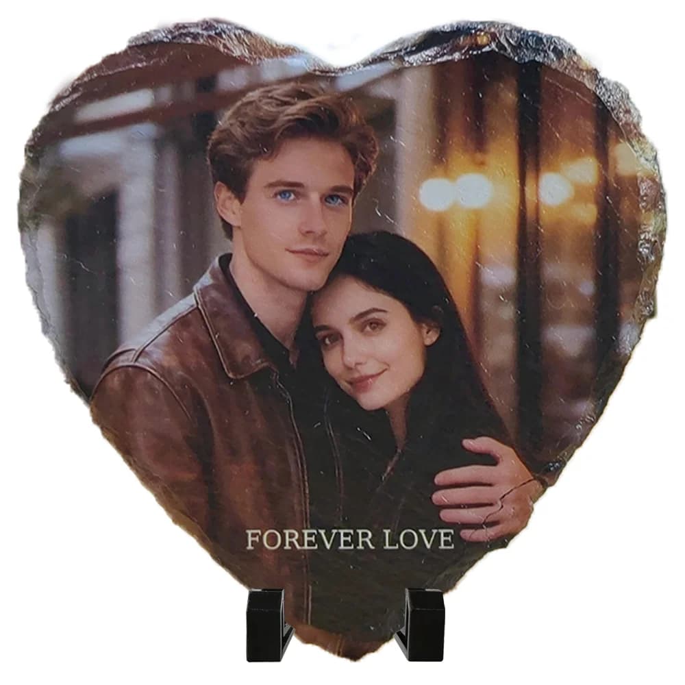 Ardesia fotografica personalizzata a forma di cuore, pietra incisa personalizzata con foto e testo, cornice unica in roccia per la decorazione domestica del regalo di anniversario