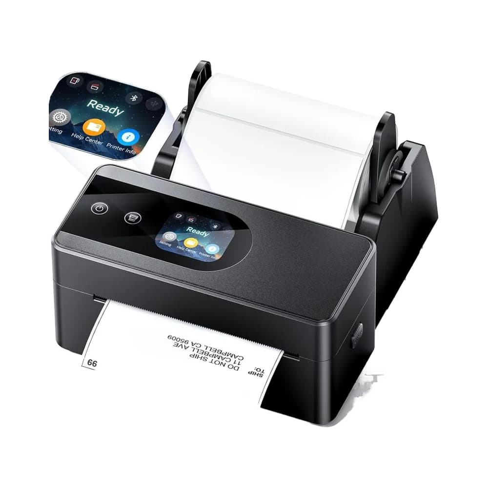 Stampante Termica Phomem PM64D con Touchscreen Bluetooth, Stampante per Etichette di Spedizione 4x6 con Porta-Etichette per Piccole Imprese