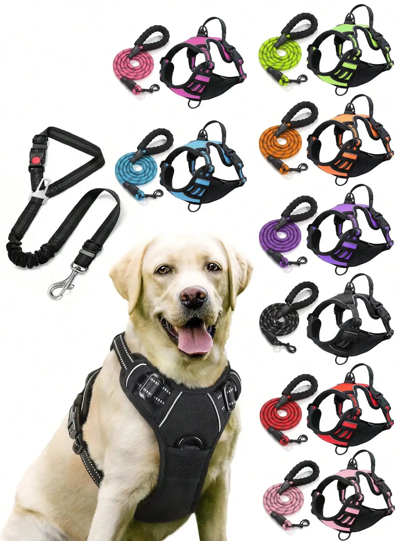 Pettorina Riflettente Anti-Strozzamento per Cani, Imbottita Morbida e Regolabile, Anti-Trazione con 2 Ganci per Guinzaglio