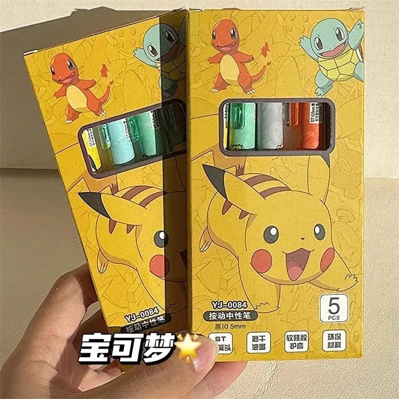 5pcs Pokemon Pens Gel Ink Kawaii Pikachu Squirtle Charmander Press Anime Cartoon School Stationery Office Supply Kids Gift