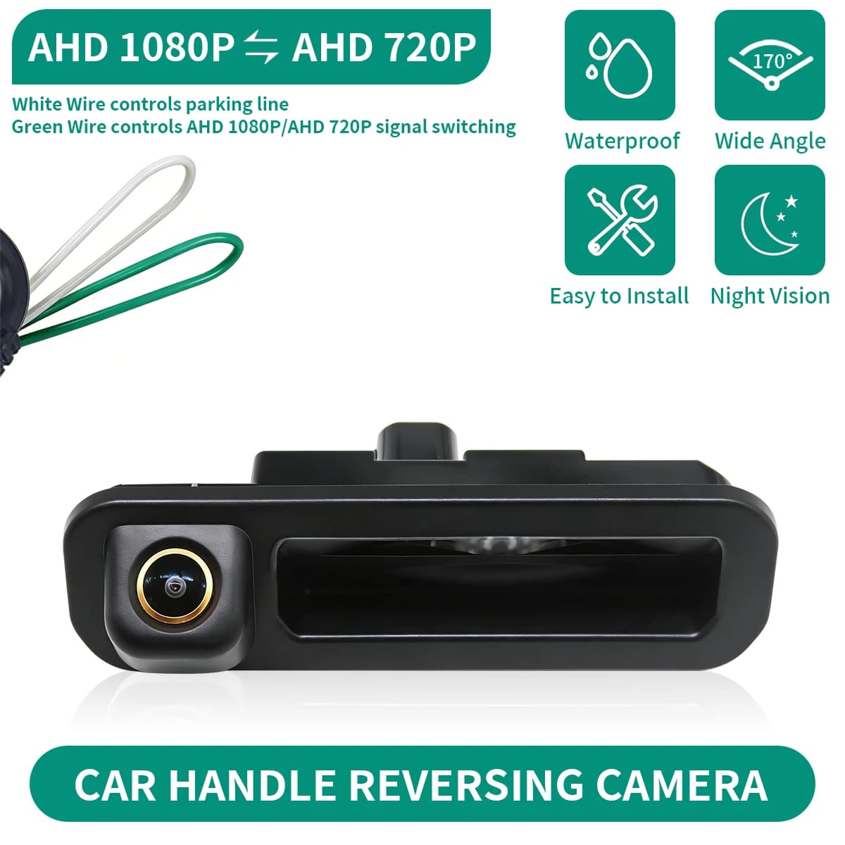 AHD 1080P 170 ° Obiettivo dorato Maniglia del bagagliaio del veicolo Telecamera retromarcia per Ford Focus 3 MK3 C MAX 2011-2014 Auto impermeabile
