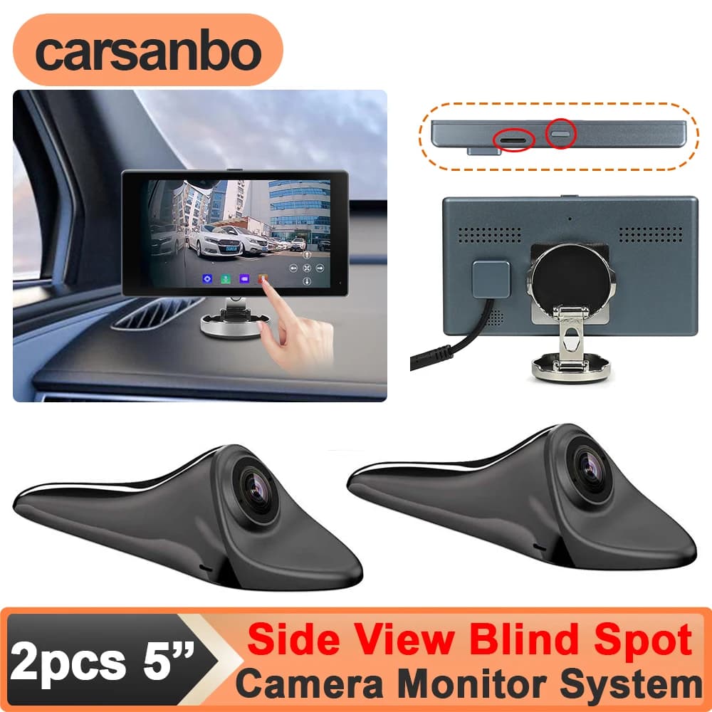 Carsanbo 5 Inch Touch Screen Monitor Car Left and Right Side View Camera Blind Spot BSD Warning Driving Recorder Parking Monitor