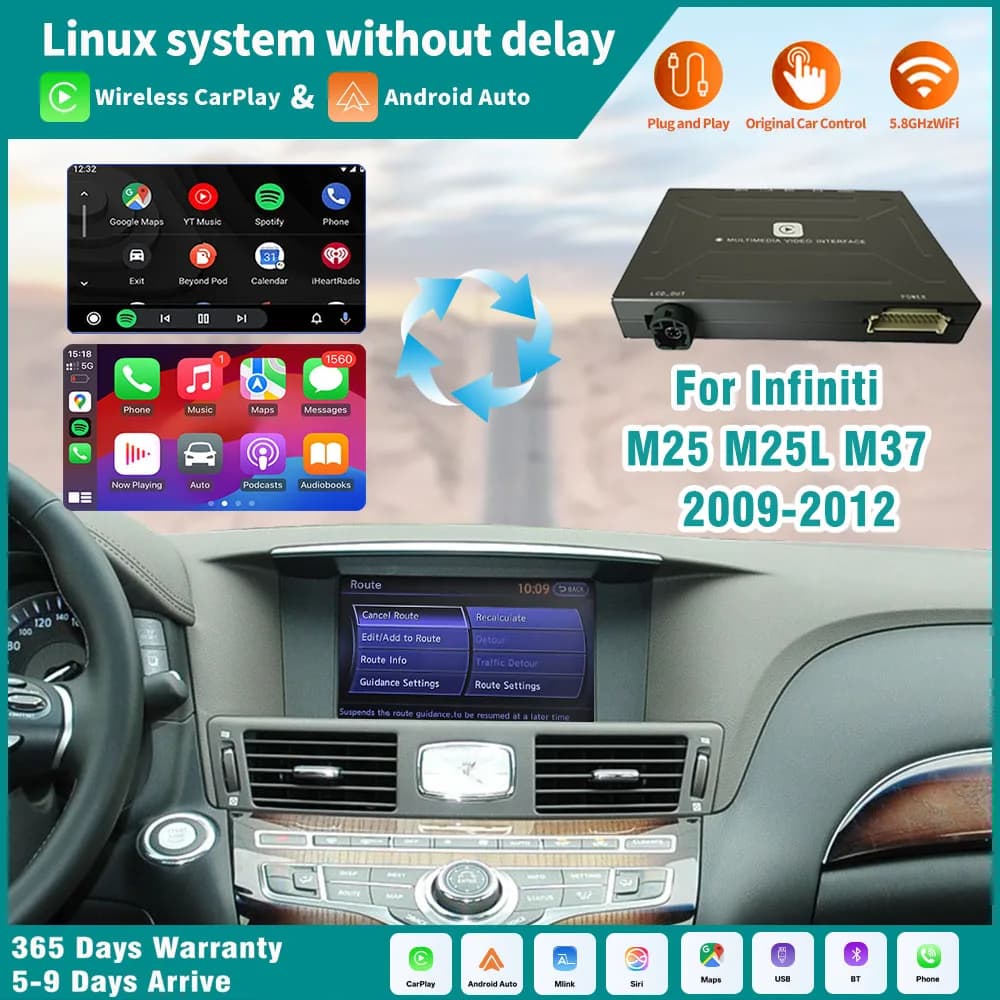 Wireless CarPlay Per Infiniti M25 M37 2009-2012 Supporto Android Auto Musica Retromarcia Della Macchina Fotografica Specchio di Collegamento di Navigazione Apple Car play