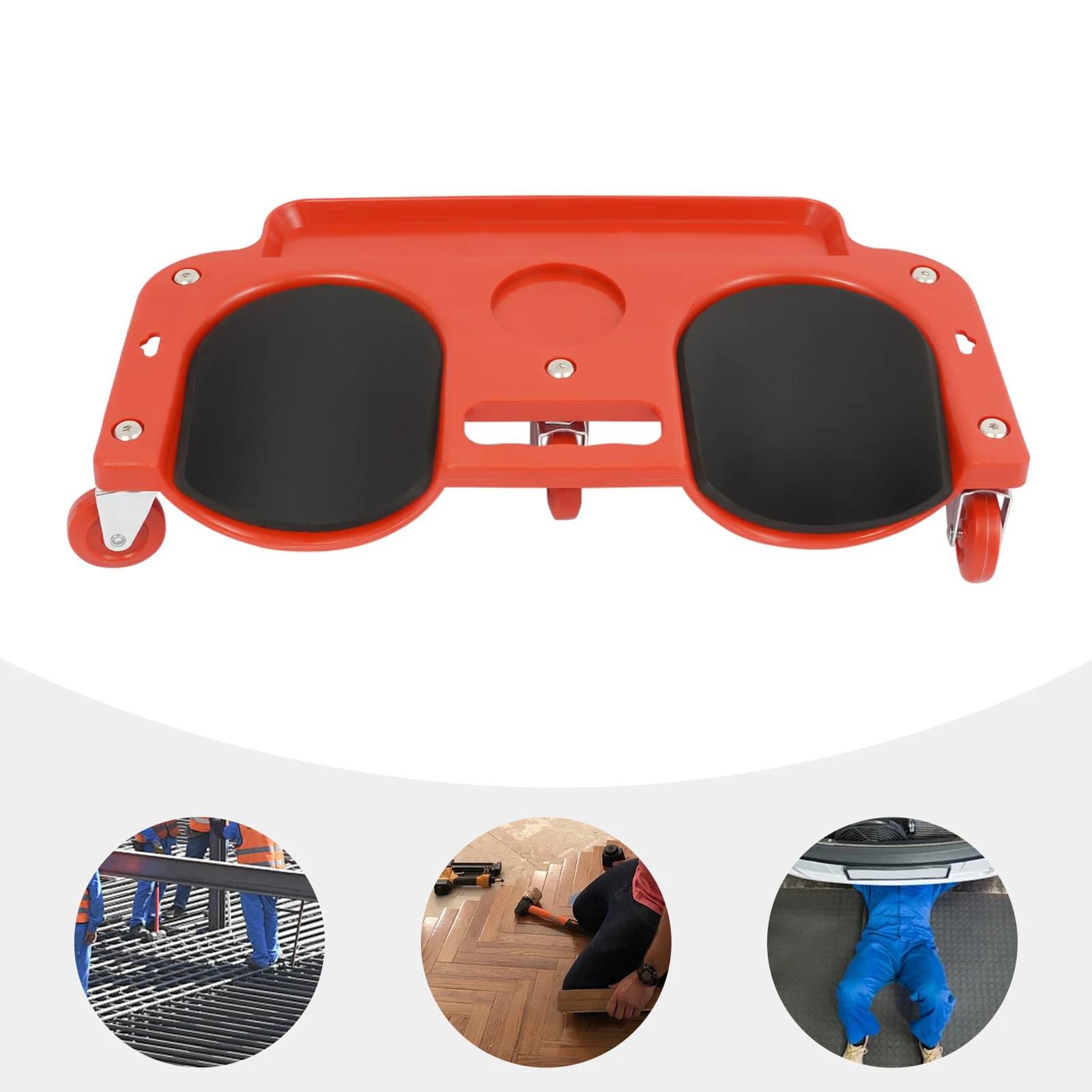 Rolling knee protector with 5 wheel tool tray Practical handle for laying road maintenance tiles