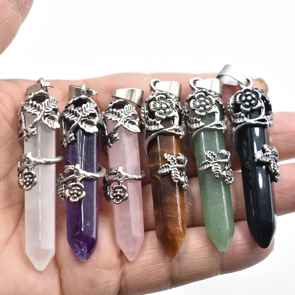 Retro Natural Gem Stone Pendulum for Divination Wicca Birthstone Natural stone mixed Pendants Wholesale 6pcs/lot free shipping