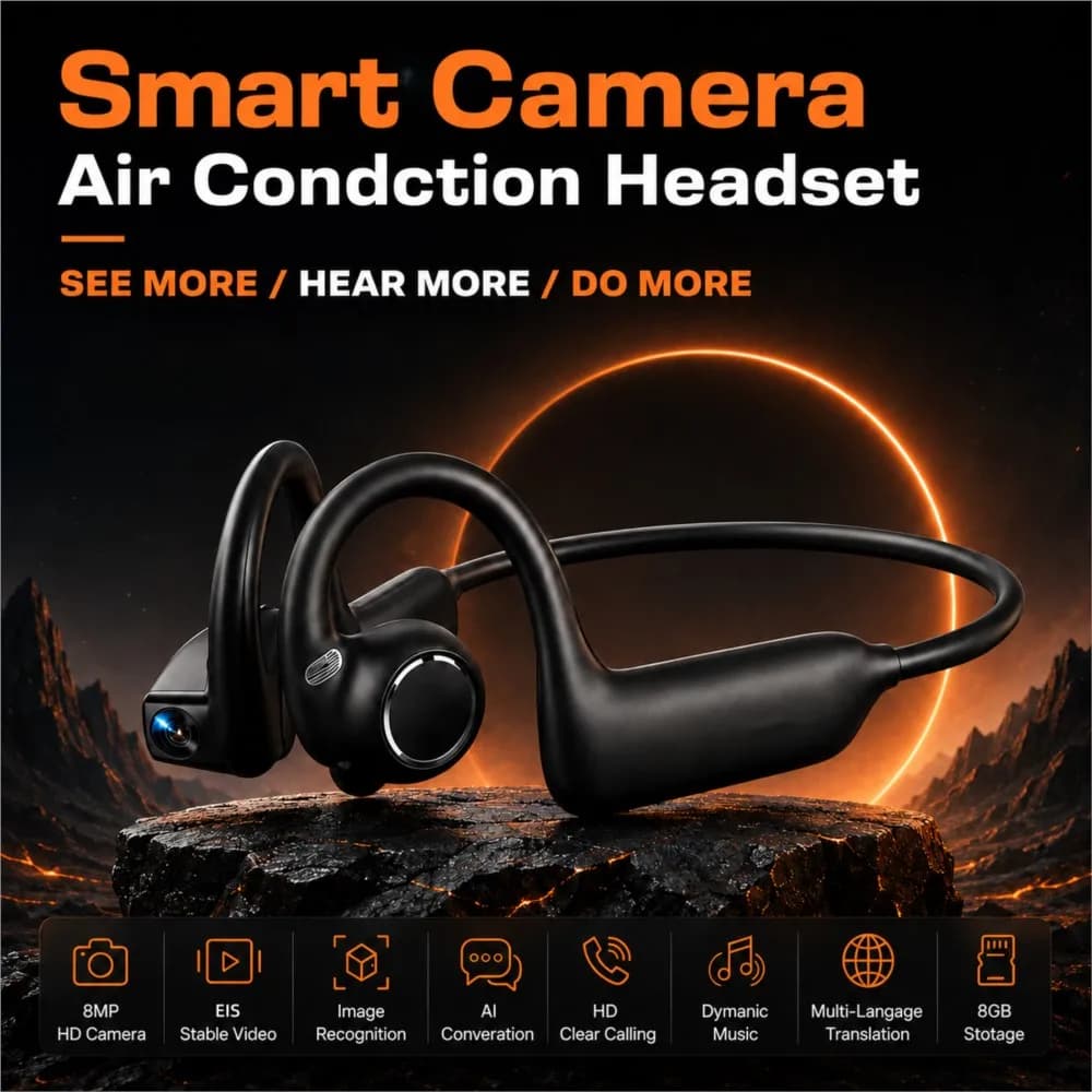 Air Conduction Bluetooth Earphones 8MP Camera Smart Earbuds AI Assistant Translation Object Recognition Headphones Recording