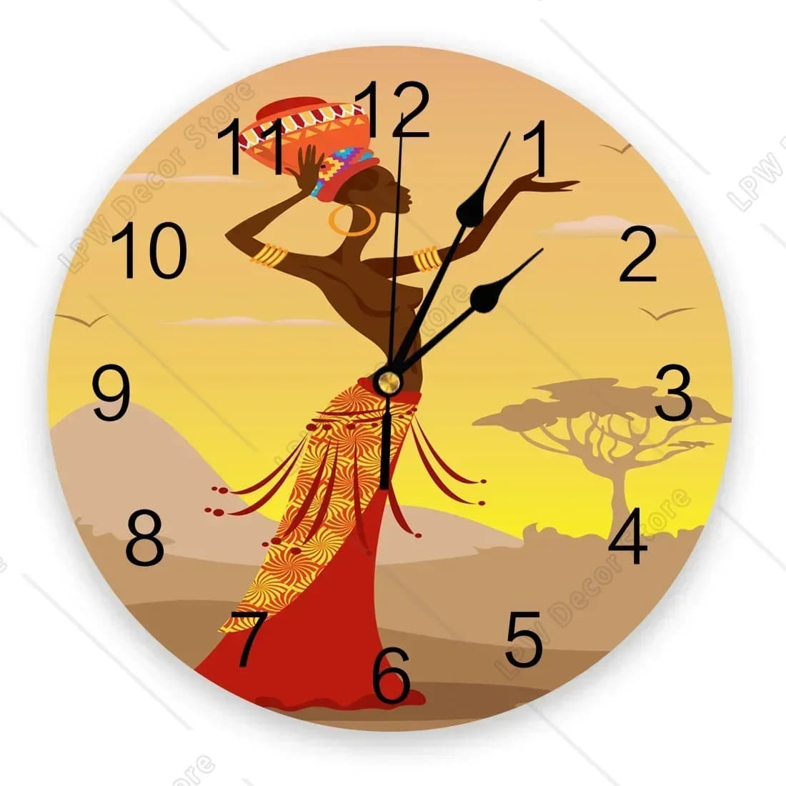 Orologio da Parete Etnico con Donna Africana, Grande Orologio Rotondo da Soggiorno, Orologio da Tavolo Silenzioso al Quarzo, Decorazione per Camera da Letto
